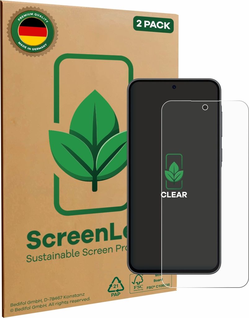 2x ScreenLeaf Schutzfolie für Samsung Galaxy A36 5G Enterprise Edition nachhaltiger Displayschutz Display Schutz Folie Klar Transparent