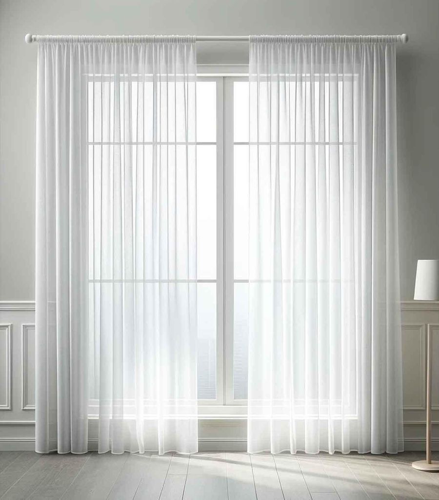 Weiße Voile Gardine HXB 175x300 cm dicht gewebt transparent Bleibandabschluss Tunneldurchzug 8 cm Gardinenband maschinenwaschbar verschiedene Grö...