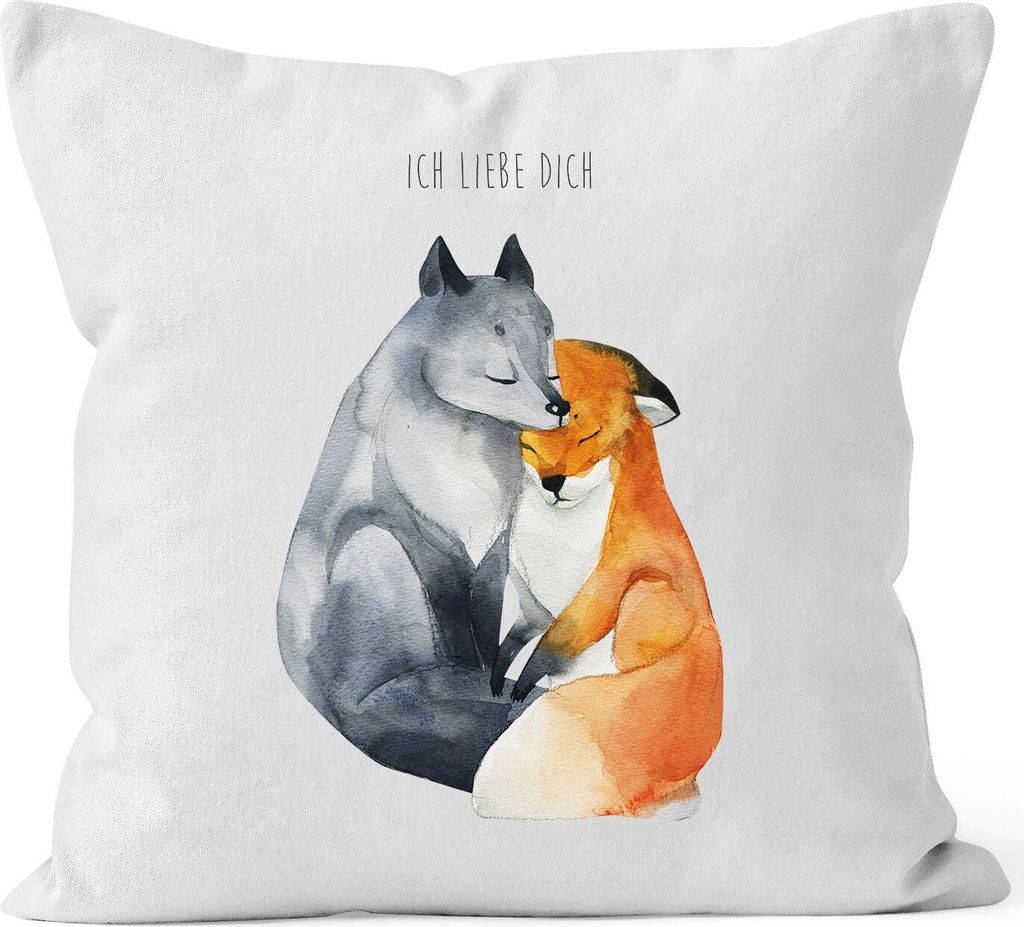 Kissen-Bezug Ich liebe dich Fuchs Geschenk Liebe Spruch Kissen-Hülle Deko-Kissen Baumwolle MoonWorks weiß unisize
