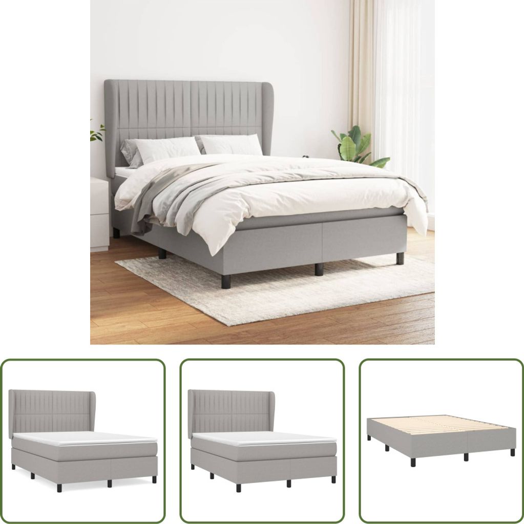 The Living Store Boxspringbett mit Matratze Hellgrau 140x190 cm Stoff