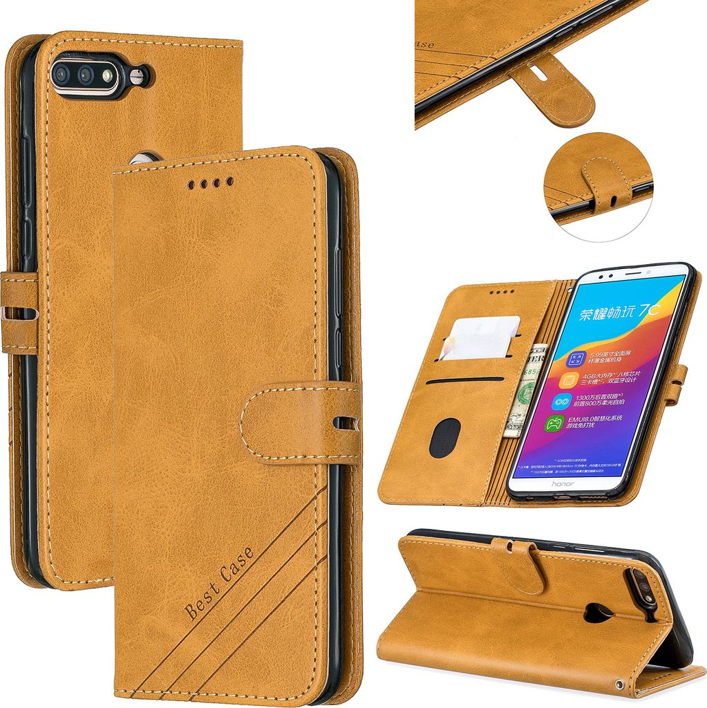 Für HUAWEI Honor 7C-Enjoy 8-Y7 2018-Y7 Pro 2018 Denim Muster Solid Color Flip Geldbörse Kunstleder Schutz Handyhülle mit Schnalle & Bracket