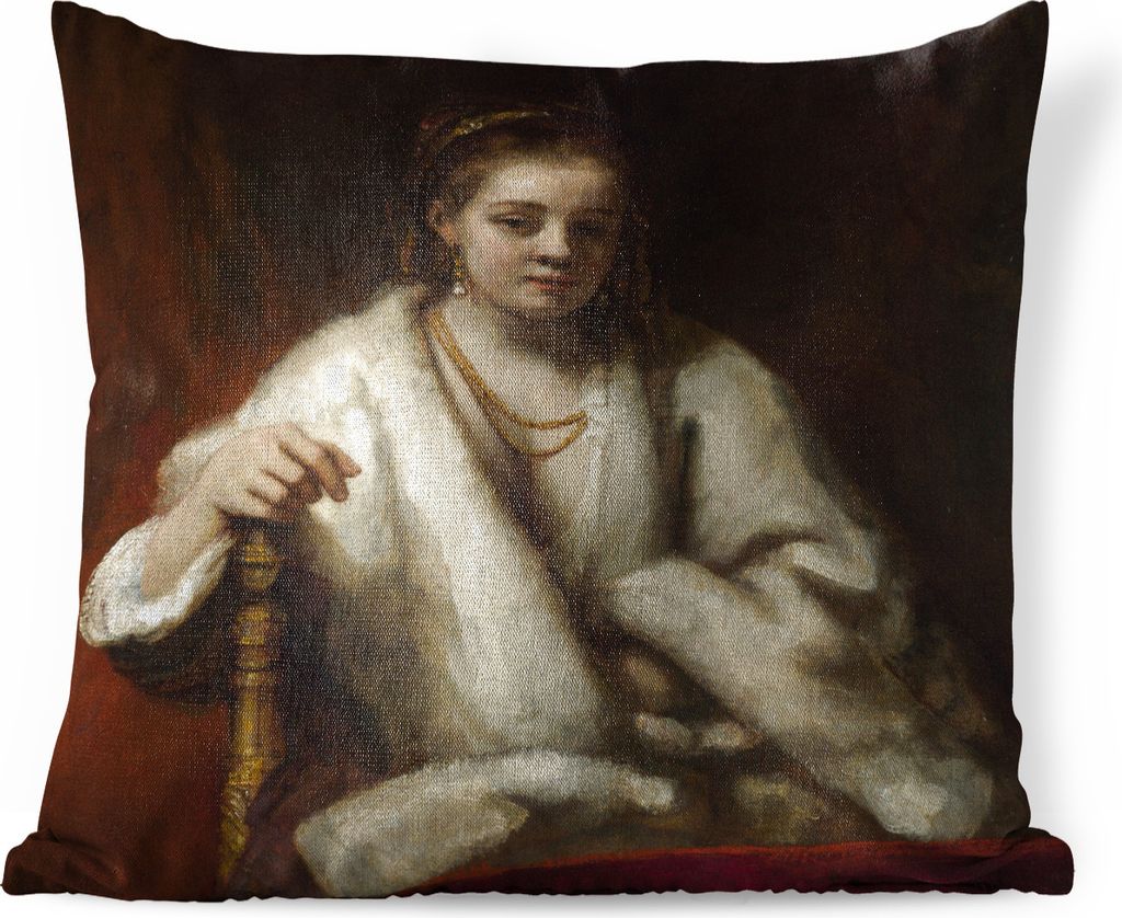 MuchoWow Zierkissen Sofakissen Wohnzimmer Dekokissen 40x40 cm Porträt von Hendrickje Stoffels - Gemälde von Rembrandt van Rijn - Foto Kissen - ...