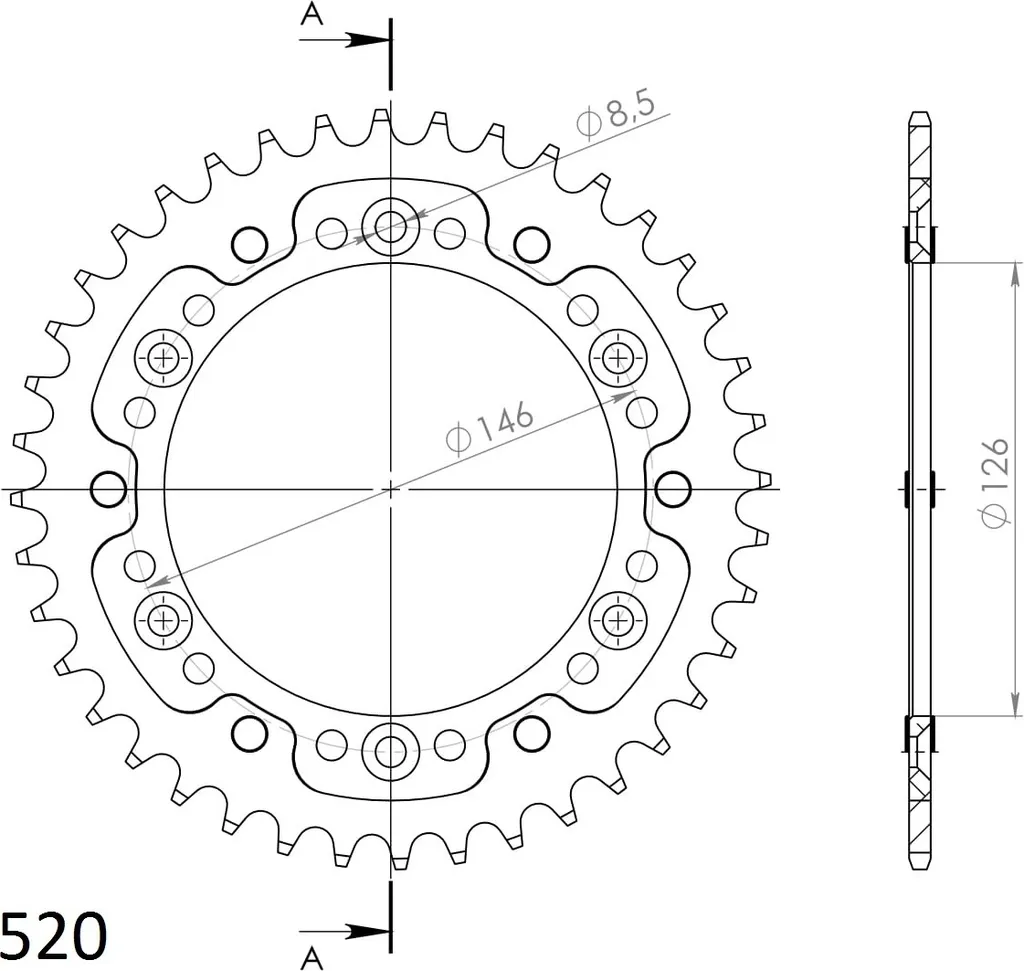 Couronne 41 dents Stealth Supersprox 520 Hybride Noire RST-808:41