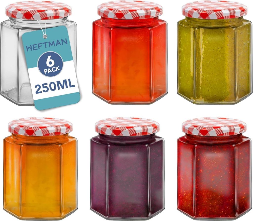 Jampotjes mit Deckel luftdicht 250 ml - 24 Stück - rote Gingham-Deckel für Kerzenherstellung Einmachgläser Jampotjes mit Deckel