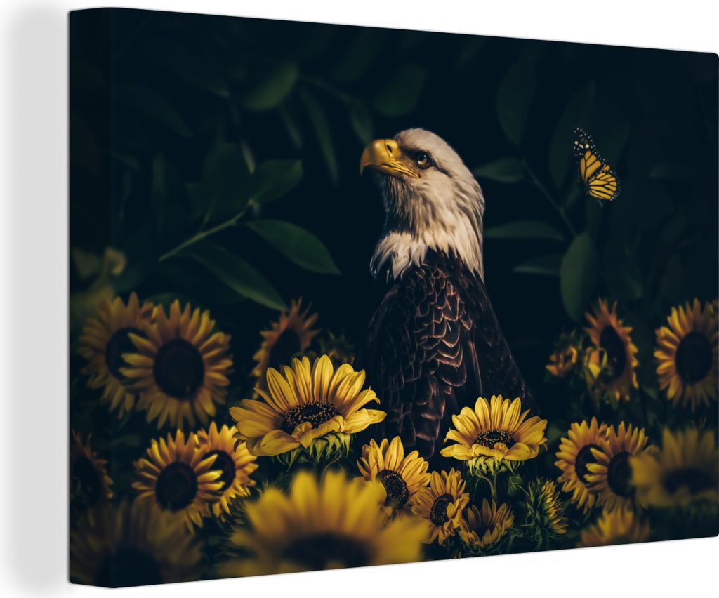 OneMillionCanvasses - Leinwandbilder - 150x100 cm, Adler - Gelb - Blumen - Botanisch, Wandbilder Kunstdruck Wanddekoration - Foto auf Leinwand - ...