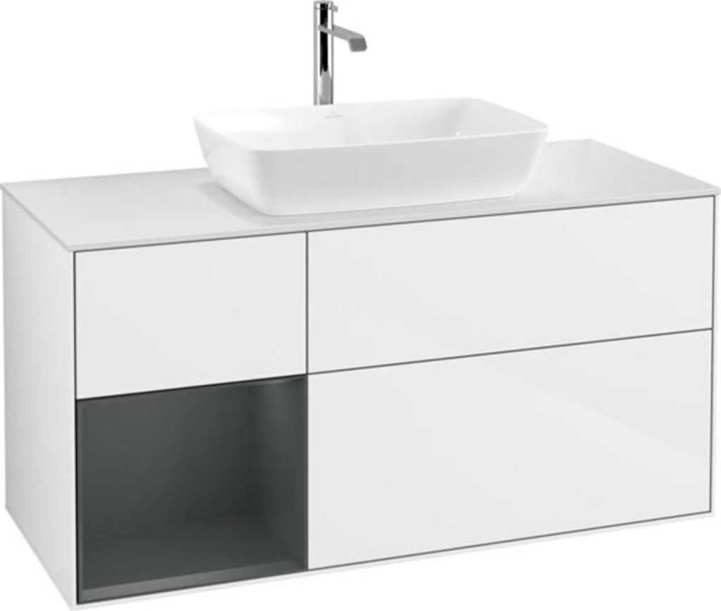 V&B Waschtischunterschrank Finion 120cm, Pl w m, Reg md m Lac, glo wh. Lac