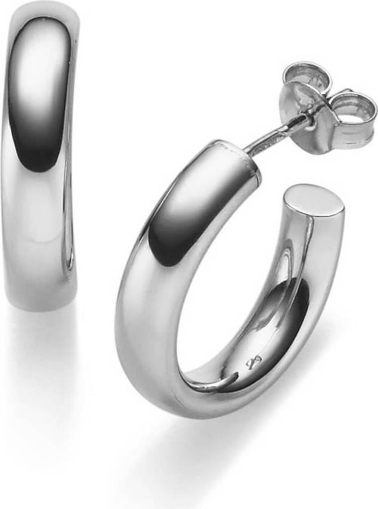 Paar Halbcreolen Creolen-Stecker 18x4mm aus 585 Gold Weißgold rund glänzend
