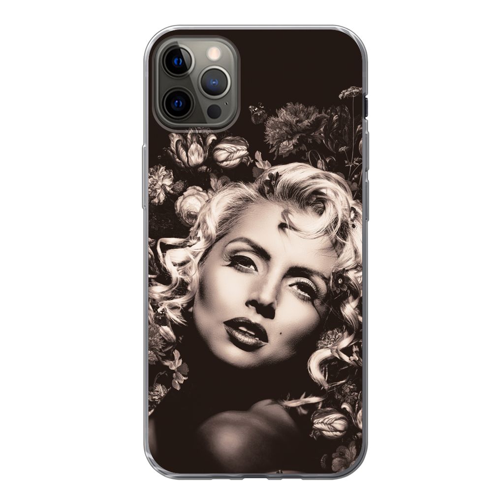 MuchoWow Handyhülle Schutzhülle Hülle für iPhone 12 Pro Max Frau - Blumen - Schmetterling Silikon Softcase Handy Hülle - Hartschale