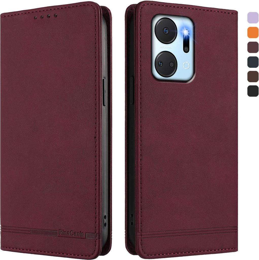 Hülle für Honor X7A, Retro Kunstleder Ständer Klapphülle mit Kartenfächer und Magnetische Rot