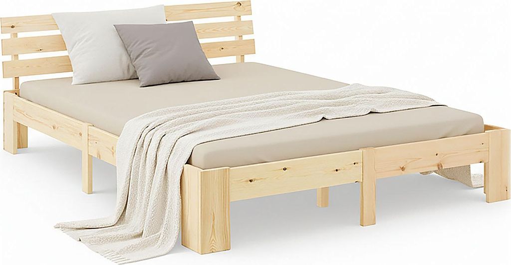 Lit double lit en bois lit futon lit 140x200 naturel Image du produit 