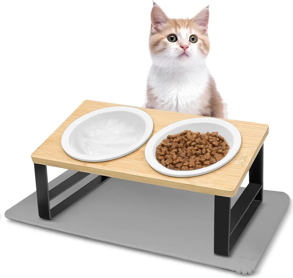 Double gamelle ergonomique pour chat en inox avec support incliné Gris