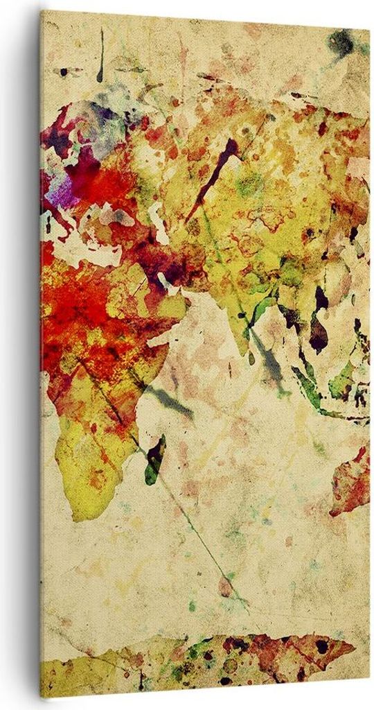 Bild auf Leinwand - Leinwandbild - Karte Welt modern - 65x120cm - Wand Bild - Wanddeko - Wandbilder - Leinwanddruck - Bilder - Kunstdruck - Wanddek...