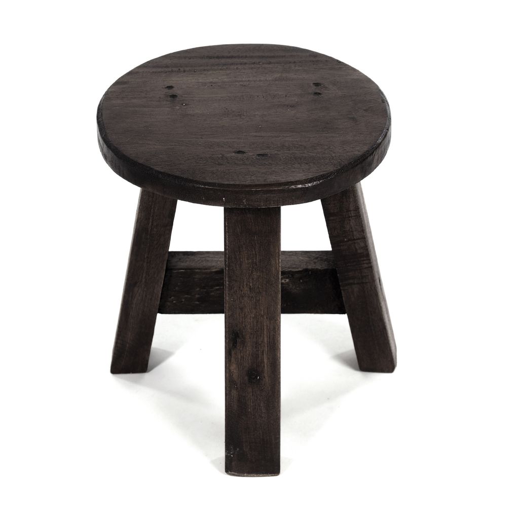DEKO HOCKER "BERN" | rund, 23,5x20,5 cm (HxB), Mahagoni | Schemel | Farbe: 03 dunkelbraun