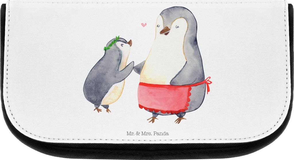 Mr. & Mrs. Panda Schminktäschchen Pinguin mit Kind - Weiß - Geschenk, Vatertag, Mutti, Make-Up Tasche, Kosmetiktasche, Kulturbeutel, Vorbild Mama...