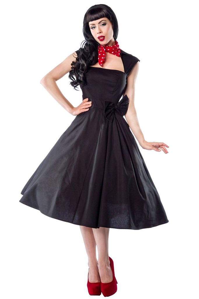 50er Jahre Pin Up Rockabilly Kleid Retro Tanzkleid Retrokleid A-Linien-Kleid schwarz , Gr. 2XL