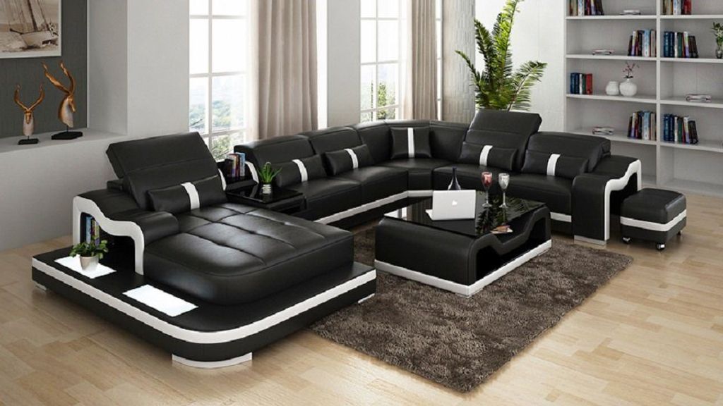 Wohnlandschaft Ecksofa U Form Polster Leder