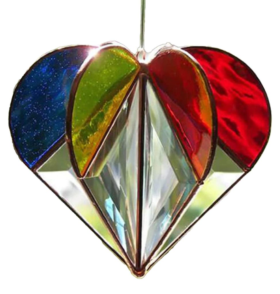 Bunter Herz-Sonnenfänger, 3D-Herz mit Facetten, Hängeornament aus Buntglas, Regenbogen-Effekt, Fensterdekoration für Zuhause, Büro, Balkon, Auto