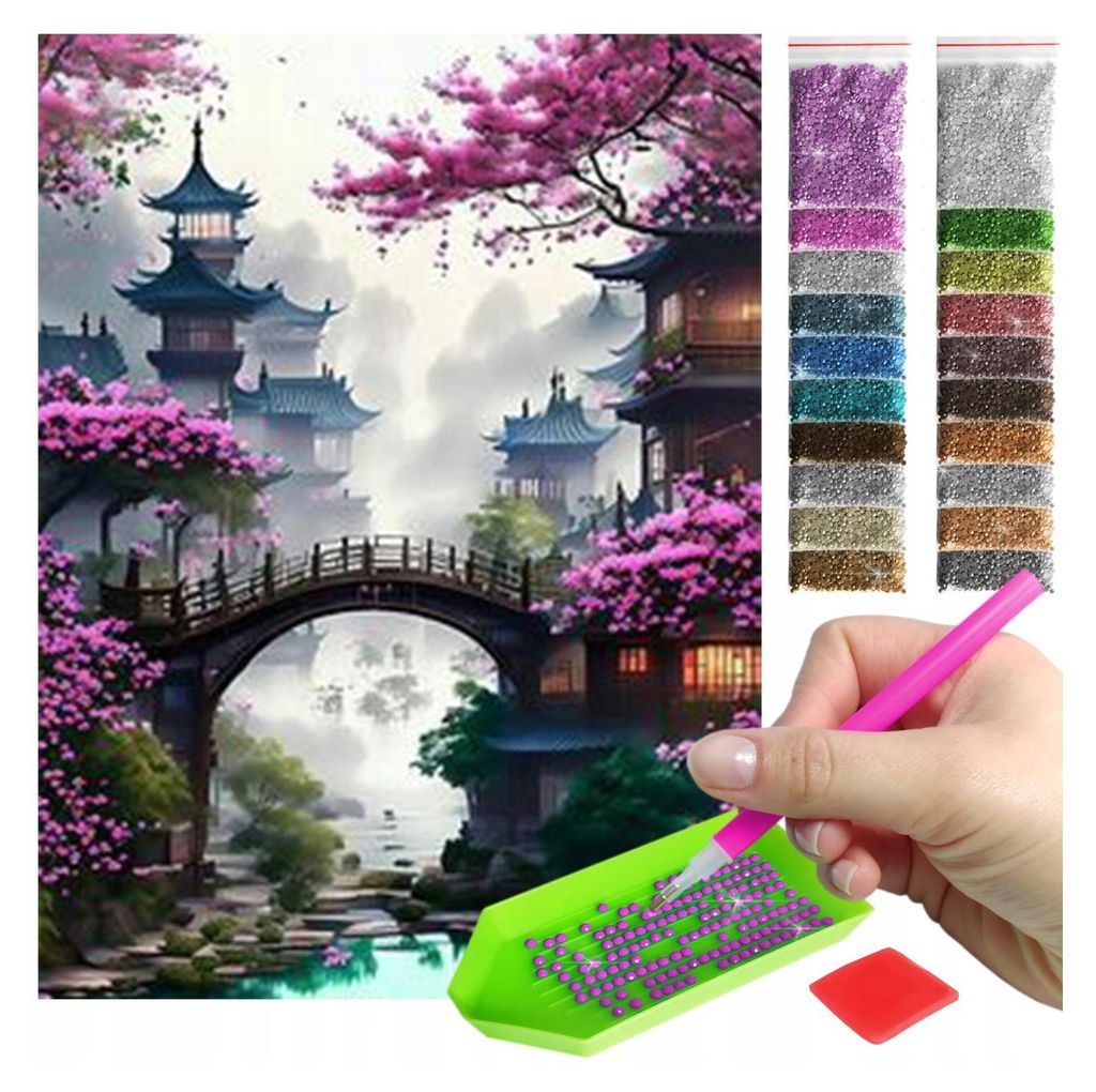 ARTULIO Diamond Painting Set - Japan Landschaft bunte Flora - 30 x 40 cm - Crystal Art, Home Wand Deko