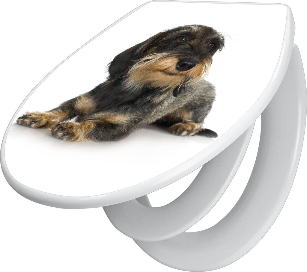 banjado Familien WC Sitz mit Absenkautomatik 37x44,5x5cm -Dackel - Klodeckel/Klobrille mit kindersitz aus hochwertigem Polypropylen - universeller ...