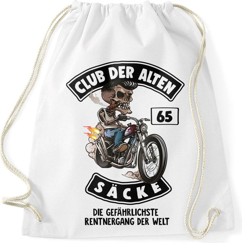 Turnbeutel Sack Jutebeutel Geschenk-Tüte Club der alten Säcke für Ältere Geburtstag Männer Moonworks 65 weiß unisize