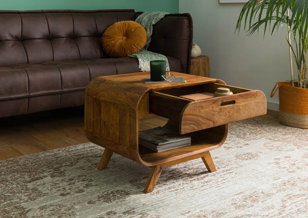 Table basse bois Sheesham massif laqué MAILAND 60x50x50cm marron clair - 4