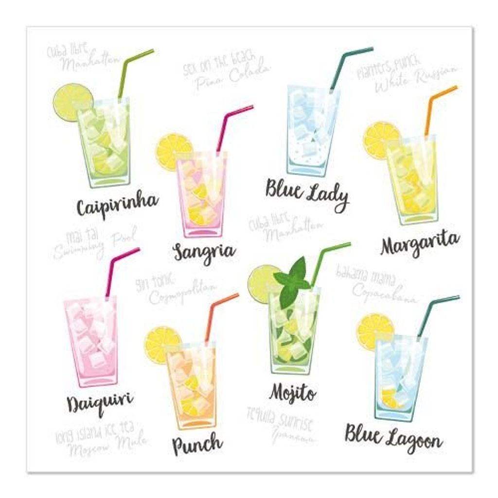 Papstar Servietten, 3-lagig 1/4-Falz 33 x 33 cm "Cocktail" 10 x 20 Stück