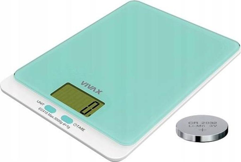 Vivax KS-502T, Elektronische Küchenwaage, 5 kg, Türkis, LCD, CR2032, Lithium