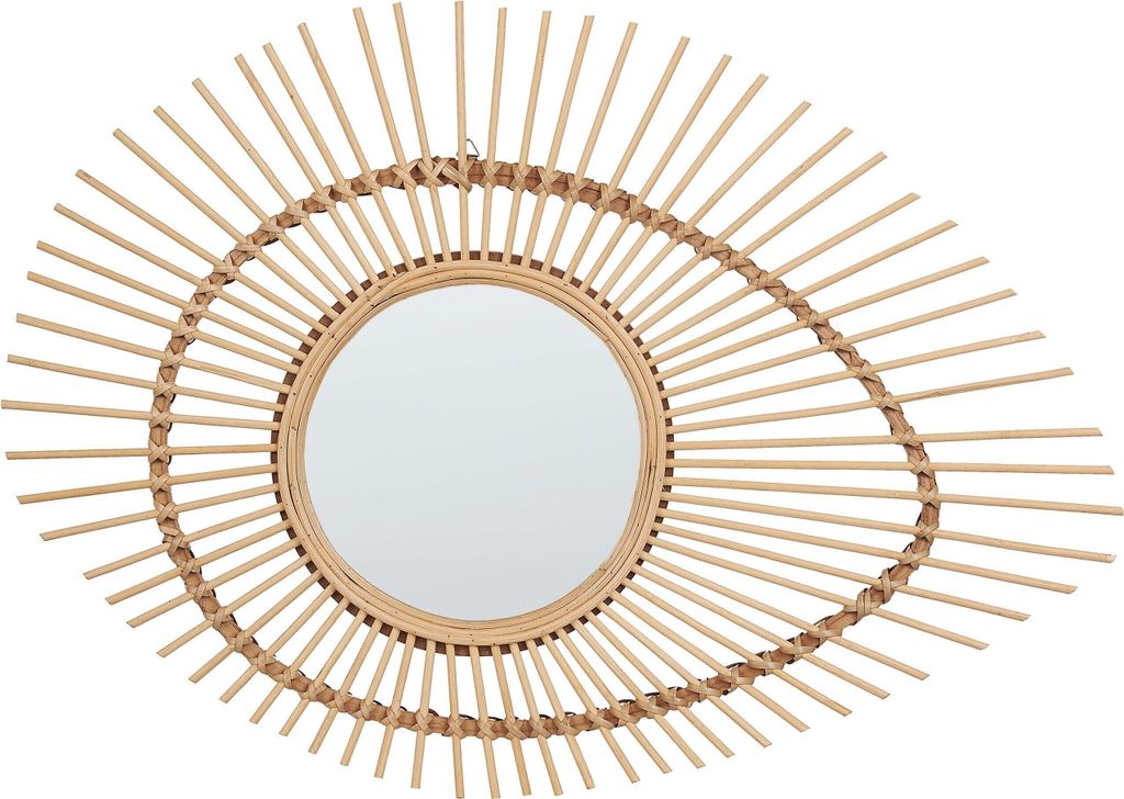 BELIANI Wandspiegel Natur Bambusholz 63 x 45 cm Augenform Modernes Wandaccessoire für Wohnzimmer Schlafzimmer Flur