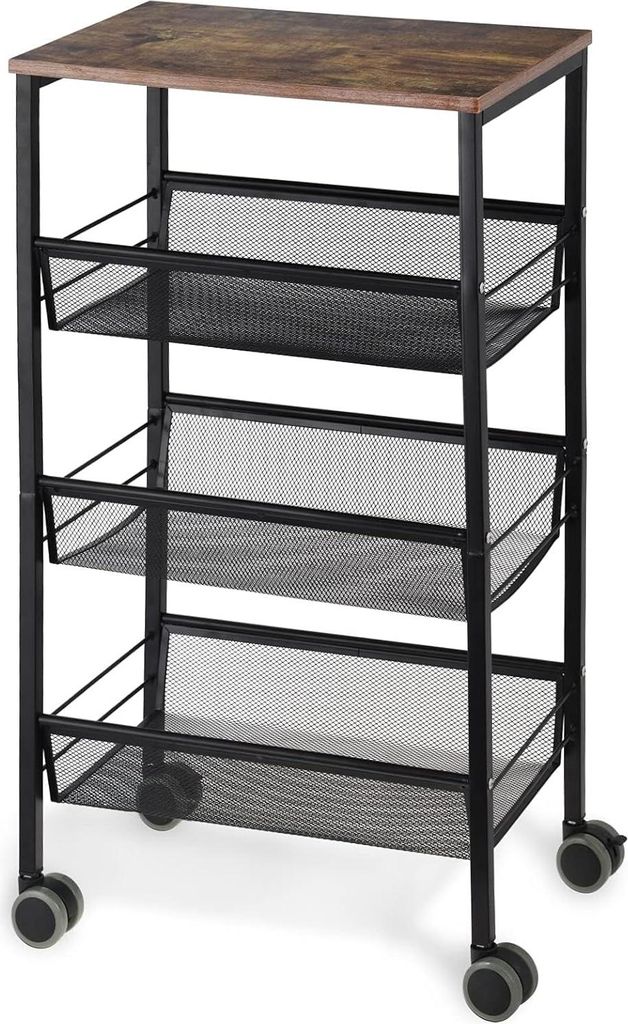 Rollende Aufbewahrungskarre - vielseitig und stilvoll - 1 Stück - Metall und Holz - 17,3"L x 11,2"B x 29,9"H