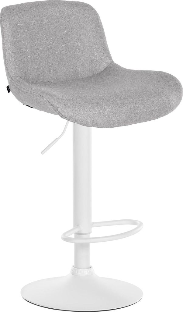 Barhocker PONOR - Stoff Hellgrau 50x50x85 cm Weiß | Barstuhl Höhenverstellbar Mit Lehne Drehbar Tresenhocker Tresenstuhl Kneipenhocker Kneipenstuhl