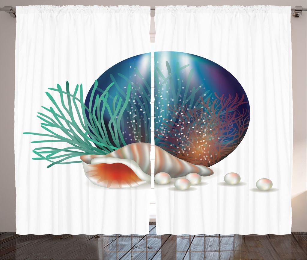ABAKUHAUS Pearls Rustikaler Gardine, Unterwasser-Meeresmarine, Schlafzimmer Kräuselband Vorhang mit Schlaufen und Haken, 280 x 225 cm, Multi