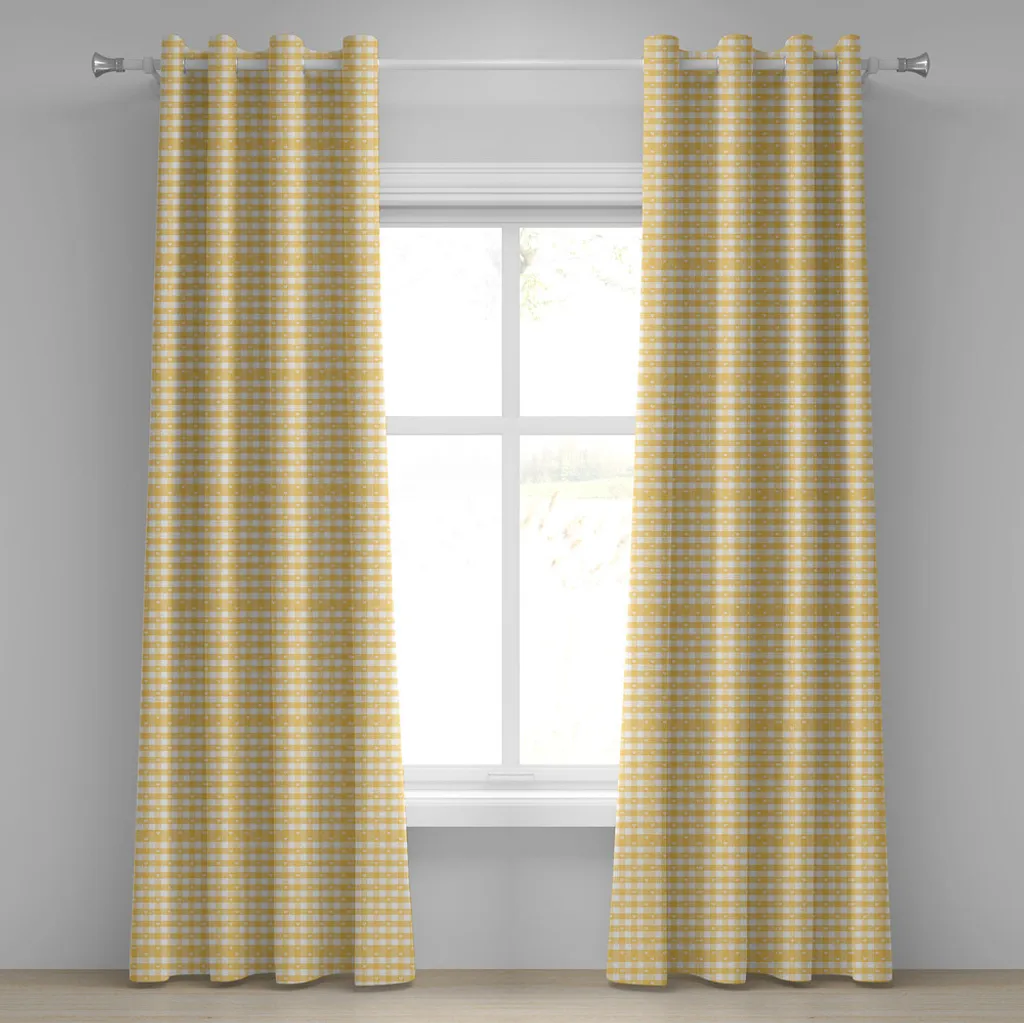 Tende Cucina e Soggiorno ABAKUHAUS Cuori e Scacchi Senape 280x175 cm