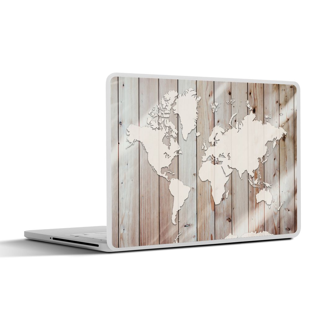 MuchoWow Laptop Aufkleber Sticker Cover Weltkarte - Holz - Einfach 30x22 cm - Laptop-Sticker