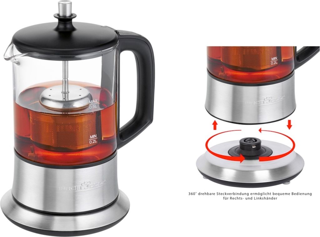 PROFICOOK Bouilloire 360° verre acier inoxydable 0,5 L TK Image du produit 