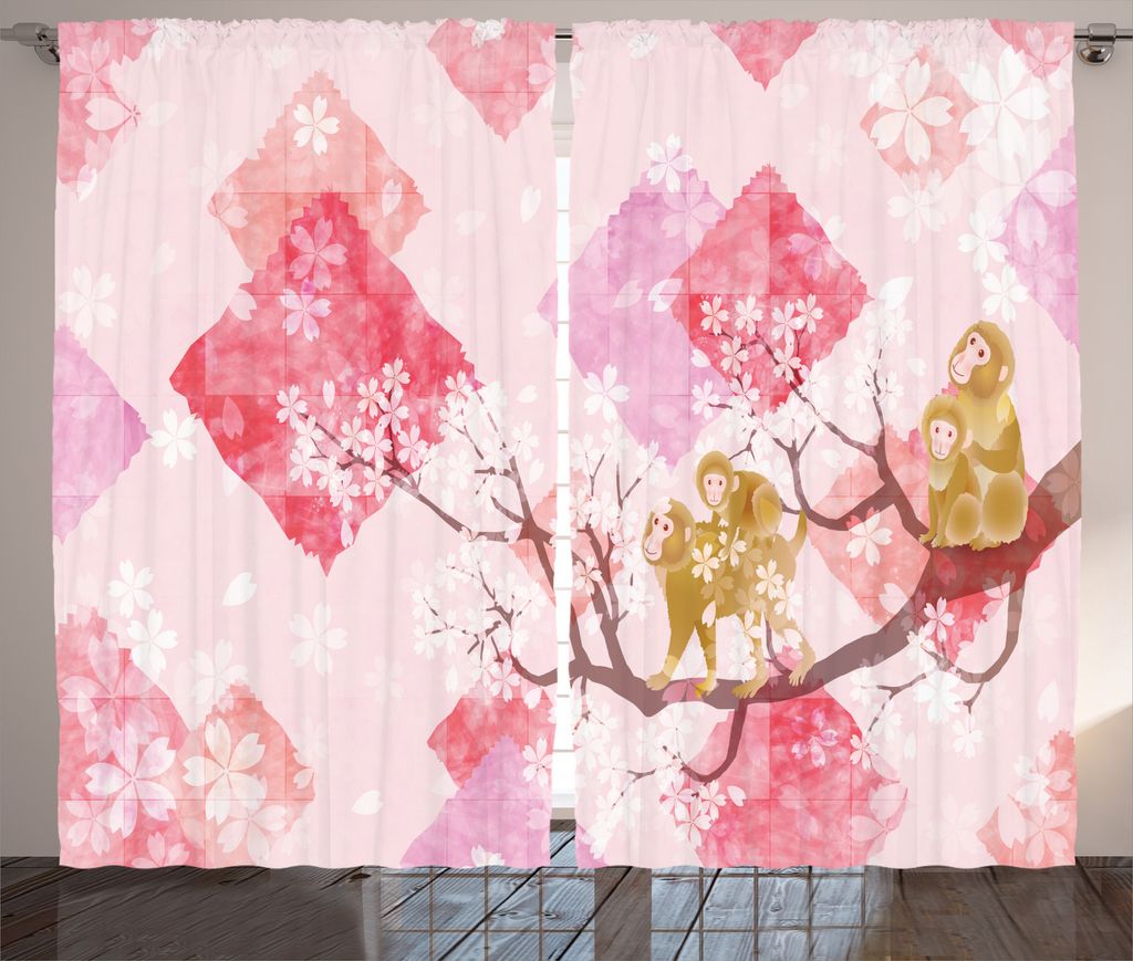 ABAKUHAUS Blumen Rustikaler Gardine, Minimalistische Baum-Braches, Schlafzimmer Kräuselband Vorhang mit Schlaufen und Haken, 280 x 225 cm, Pink Re...