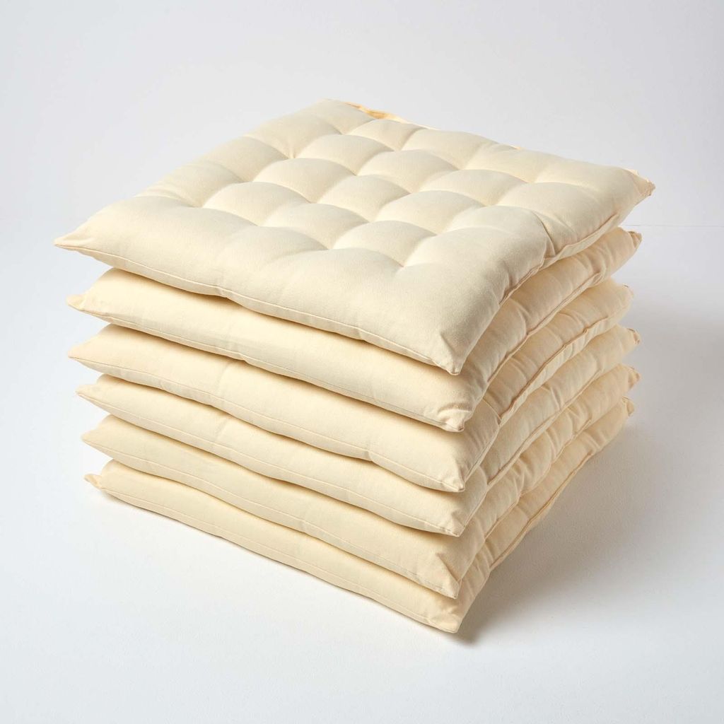 HOMESCAPES 6er Set Stuhlkissen 40x40 cm Creme – Sitzkissen Outdoor/Indoor mit Baumwollbezug, Sitzpolster waschbar