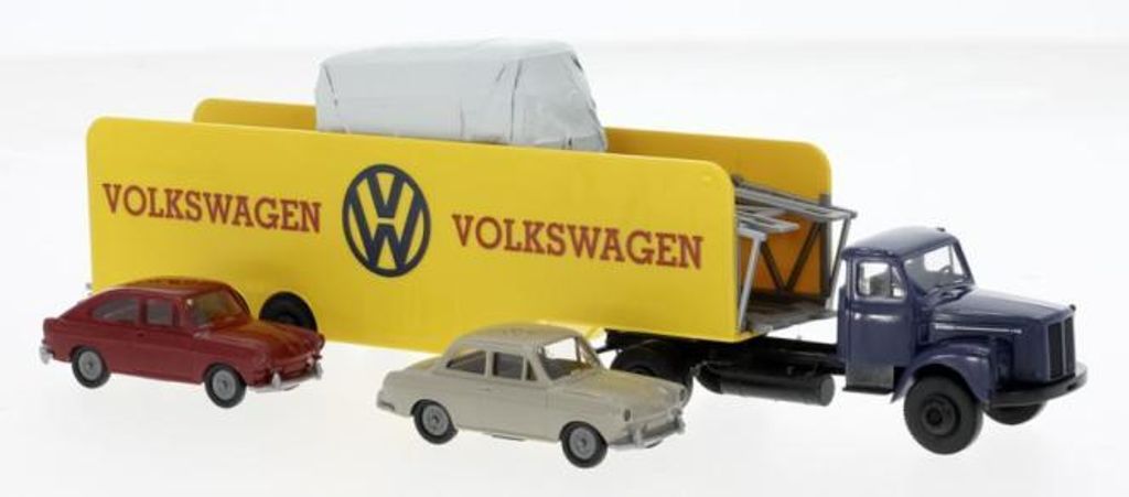 Brekina LKW Scania L 111 Autotransport-SZ mit Ladegut 1962, Volkswagen 85133