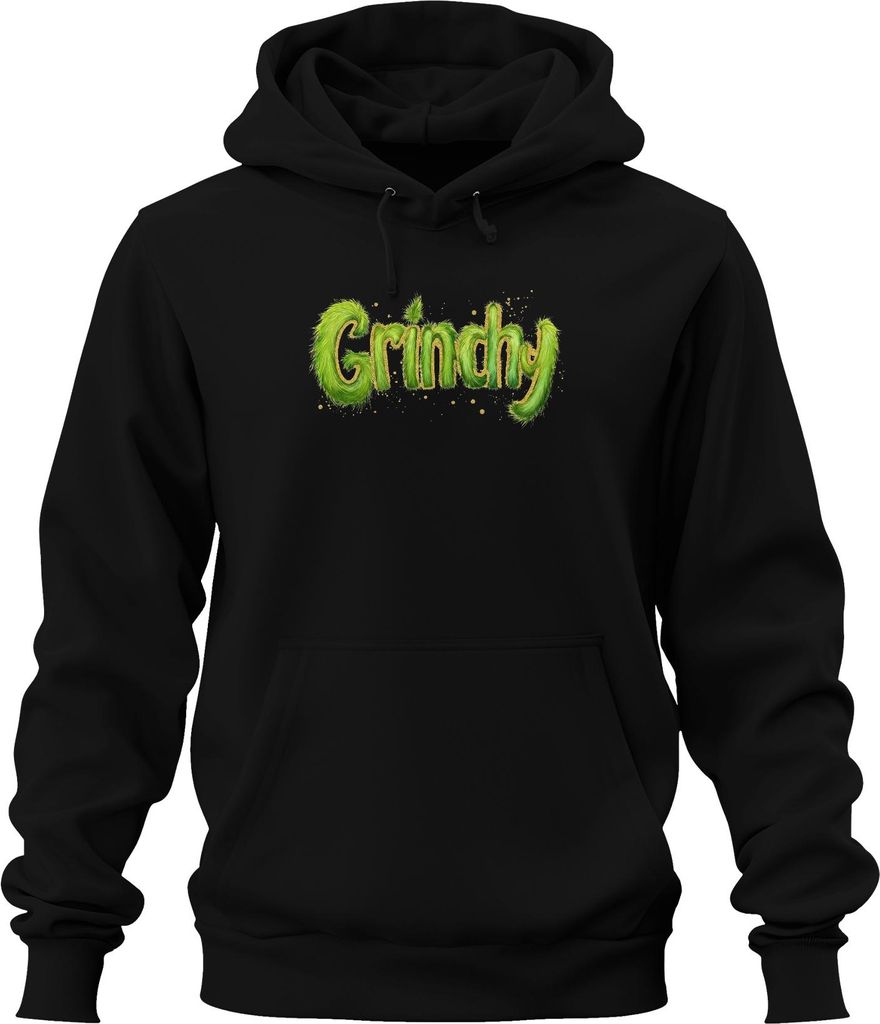 Grinchy Weihnachtsgeschenk Grinch lustig grün Flauschoptik Retro Uni Hoodie Kapuzenpullover, Schwarz, 3XL