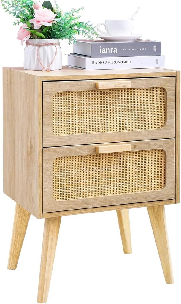 Comodino in rattan con 2 cassetti in rattan fatti a mano Tavolino Boho natura