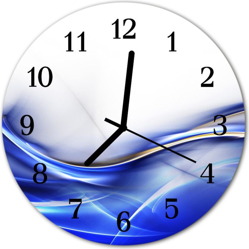Glasuhr Wanduhr Küchenuhr Echt-Glas 30fi cm Abstrakte Linien blau