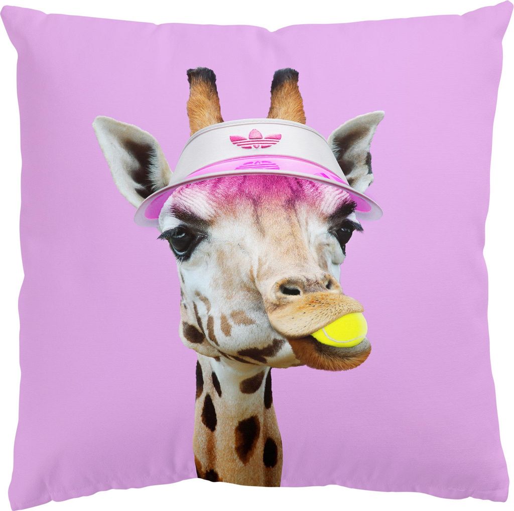 Dekokissen Tiere drinnen / Indoor Zierkissen Samt waschbar Giraffe pink Motiv Sofakissen ohne Füllung