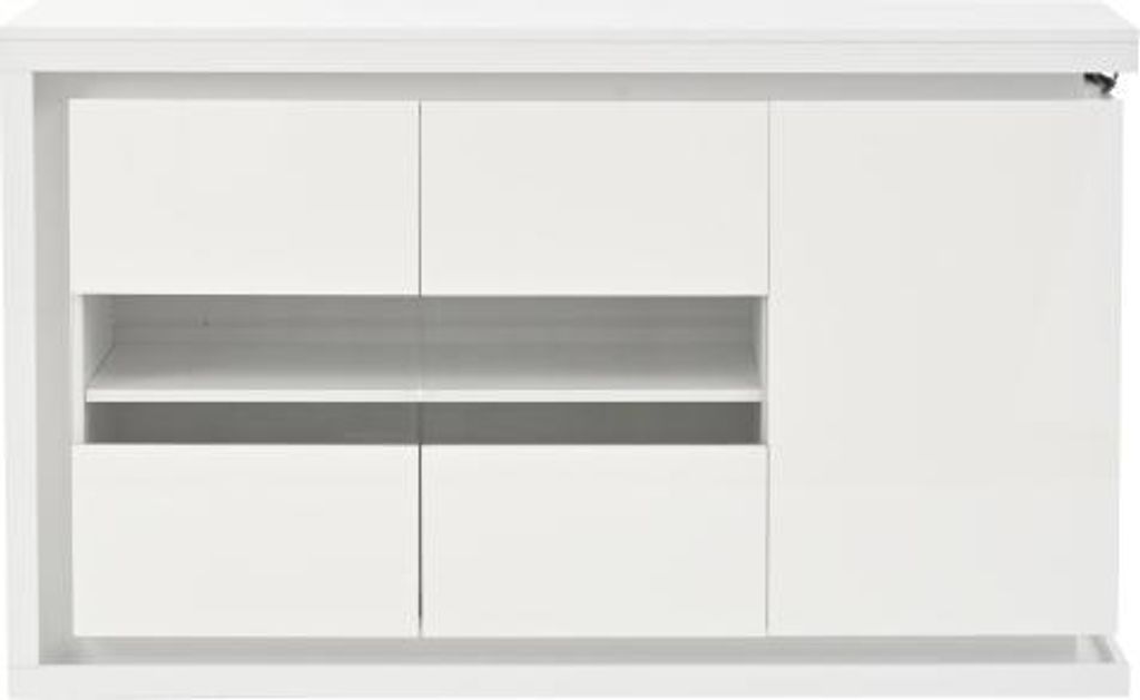 Weiss Wohnzimmerschrank 140x40x84cm Beistelltisch Sideboard Hochglanz 4 Faechern Tueren Aus Gehaertetem Glas Led Lichtleiste Beistellschrank Wohnzi...