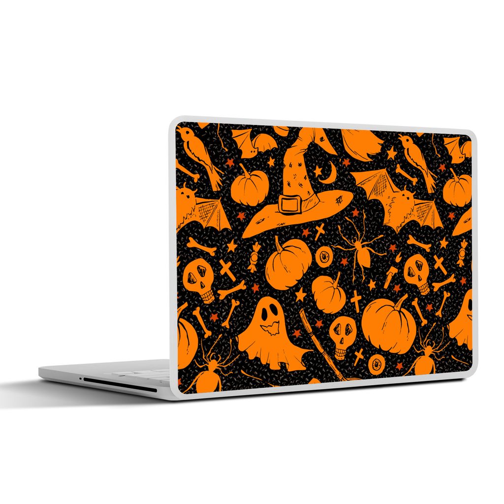 MuchoWow Laptop Aufkleber Sticker Cover Halloween - Orange - Muster 32.5x23.5 cm - Sticker für Laptop - Selbstklebend