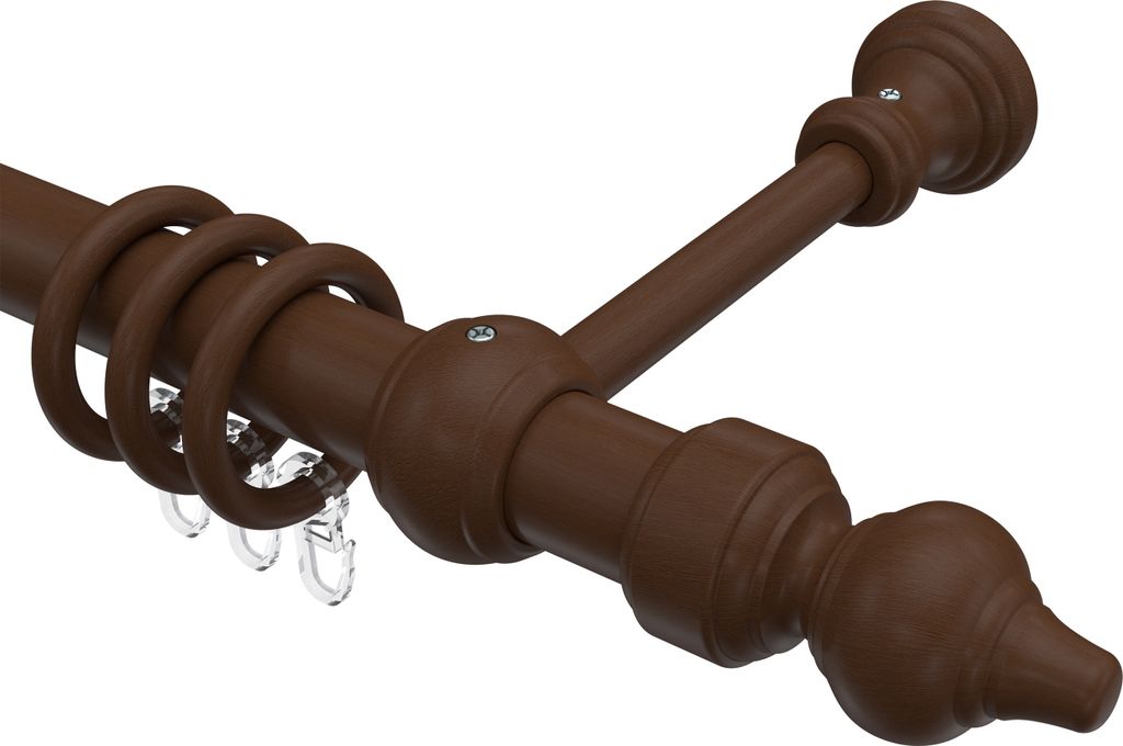 Interdeco Gardinenstange / Vorhangstange Nussbaum lackiert, Typ Classic Rondo (Rillenform), 28 mm Ø 1-läufig, 520 cm