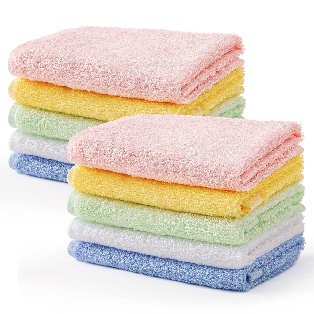 HBselect 10er Baby Waschlappen weiche Handtš¹cher Waschtš¹cher 5 Farben mit je 2 stk aus hochwertigen Bambusfaser mit H?nge Seil fš¹r empfind...