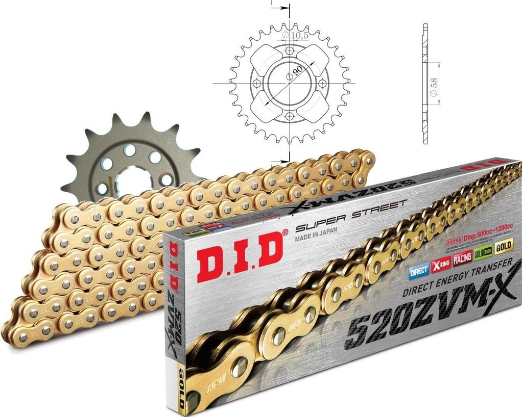 Kit Stahl passend für Honda CB250 Twofifty 92-98 14-31-104 DID520ZVM-X(G&G) Endlos