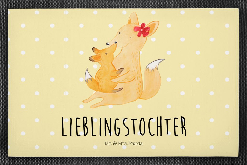 Mr. & Mrs. Panda Schmutzfangmatte Fuchs Mama 50 x 75 cm - Gelb Pastell - Geschenk, fußmatte, Muttertag, Fußabstreifer, Sauberlaufmatte, Umarmen, ...