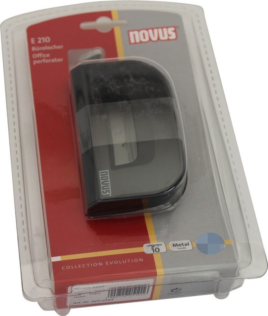 Novus Locher E 210, bis 10 Blatt schwarz/grau, im Blister