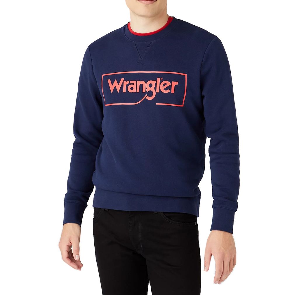 WRANGLER Herren, Sweatshirt FRAME LOGO CREW, L, Blau, ralph, lauren, pullover