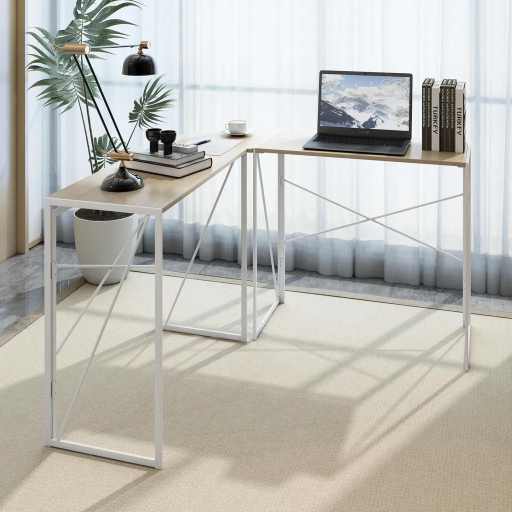 Bureau de télétravail en angle pour PC et études - Configuration en L
